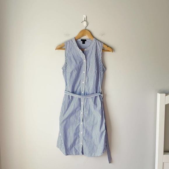 J. Crew Collection Women's Sleeveless Blue Stripe Cotton Poplin Dress Size XXS - Picture 2 of 5